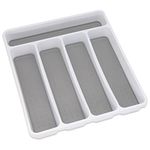 Addis Premium Soft touch 5 Compartment kitchen Cutlery Drawer Utensil Organiser Tray, White & Grey new 5 Sections