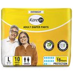 KareIn Overnight Adult Diaper Pants, Large 90-120 Cm (35"- 47"), 10 Count, Unisex, Leakproof, Elastic Waist, With Aloe Vera Lotion, Anti-Bacterial, ADL, Wetness Indicator