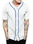 Hat and Beyond Mens Baseball Button Down Jersey (01up01_White/Blue, Large)