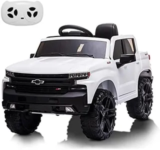 Ride on Truck with Remote Control for Kids, 12V Battery Powered Licensed Chevrolet Silverado GMC Ride On Car Toddler Electric Vehicles, MP3 Music,FM Radio,Spring Suspension, LED Light,White