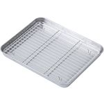 Baking Sheet with Rack Stainless Steel Cookie Pan Chef Baking Tray Wire Cooling Rack for Oven Roasting(28 * 23.5cm)