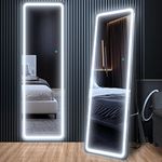 Biyatuos 63"x20" Full Length Floor Mirror Dimming Lights Full-Size Body Mirror Lighted Mirror, Free Standing Mirror, Wall Mounted Hanging Mirror, Dressing Mirror Touch Control (Black)