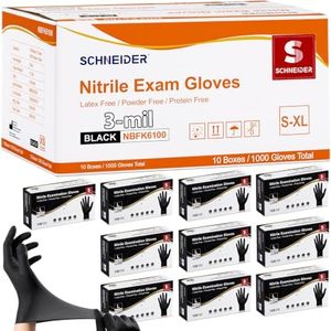 Schneider Medical Black Nitrile Disposable Exam Gloves,1000 count (Small)
