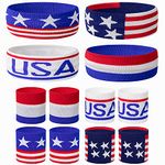 SHANGXING American Flag Sports Headband & Wristband Set - 4 Styles Striped Sweatbands for Basketball, Football, Running, Gym & Exercise - 1 Headband, 2 Wristbands