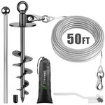 Dog Tie Out Cable and Stake, 50ft Chew Proof Stainless Steel Cable, 15" Heavy Duty Dog Anchor for Dogs Up to 125lbs, No Tangle, Dog Runner for Yard and Camping