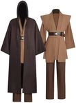 Zngewcv Mens Anakin Skywalker Costume Knight Brown Tunic Cape Hooded Cloak Robe Jedi Uniform Suit Halloween Cosplay Outfit (Brown Full Set, 3X-Large)