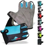 LuxoBike Blue Cycling Gloves Bicycle Gloves Bicycling Gloves Specialized Mountain Bike Gloves Men – Anti Slip Shock Absorbing Padded Breathable Half Finger Road Bike Clothes for Ladies Womens