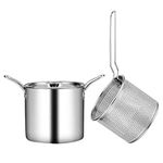 Kichvoe 1 Set Deep Fryer Pot 304 Stainless Steel Frying Pan with Strainer Basket and Handle Stove Top Deep Fryer Basket