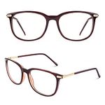 CGID Fake Glasses Men Women,High Fashion Metal Temple Horn Rimmed Clear Lens Glasses Frame,Full UV400 Protection CN79,Brown