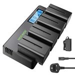 Neewer 4 Packs NP-F750 Replacement Batteries 7.4V 5600mAh with 4 Channel Battery Charger & Power Adapter, Compatible with NP-F550/750/770/970 FM500H QM71D QM91D, Field Monitor, Video Light