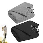 HBINGL golf towels for golf bags with clip 2pcs Microfiber Fabric Golf Bag Towel, Small Golf Towel Microfiber Fabric Absorbent Cleaning Towels for Golf Bags Fitness Sport Outdoor Yoga (Grey Black)