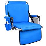 HIGH POINT SPORTS Foldable Stadium Seats for Bleachers with Back Support, Bleacher Seats Chairs with Back and Cushion, Portable Folding Stadium Chairs with Armrest and Cup Holder, Blue