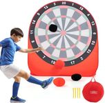 COSTWAY 5ft Large Dart Board for Kids, Foldable Soccer Target Dartboard with 4 Kick Balls and Carrying Bag, Portable Giant Outdoor Kick & Throw Dart Games for Family Yard Lawn Carnival (Red)