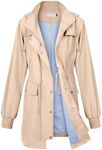 PITINAN Rain Jackets For Women Waterproof Rain Coats with Hood Lightweight Windbreaker Outdoor Trench Coat, Light Khaki, Large