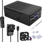 GeeekPi Raspberry Pi 4 Case with 5V 3.6A USB-C Power Supply UK Power Adapter, Raspberry Pi 4 Case with PWM Fan 40X40X10mm and 4PCS Raspberry Pi 4 Heatsinks for Raspberry Pi 4 Model B