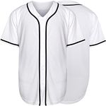 MESOSPERO Plain Button Down Blank Baseball Jersey Short Sleeve Hipster Hip Hop T Shirts (Medium, White), White