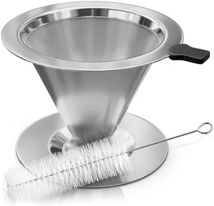 Pour Over Coffee Dripper - 3.18x4.48 Stainless Steel Pour Over Coffee Maker with Wide Secure Base, Convenient Plastic Handle, and Cleaning Brush - for Well-Balanced, Reach and Clean Flavor Paperless