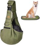 Cuby Adjustable Dog Cat Sling Padded Hard Bottom Pet Carrier Slings Soft Carrying Puppy Bag for Small Dogs Cats Outdoor Travel (Green)