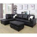 comfort couch Alivia 6 Seater Faux Leather Sectional Sofa with Ottoman for Living Room (Left Side,Black)