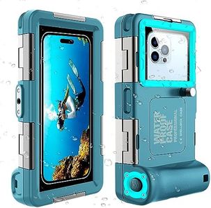 Professional Waterproof Diving Case for Snorkeling, 15M/50FT Underwater Photo & Video Protective Housings with Lanyard for iPhone 15/14/13/12/11 Pro Max/XR/XS/X Samsung S24/S23/S22/S21 etc. Teal-Blue