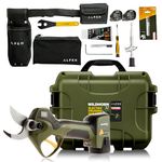 Alpen Wildhorn 32 Electronic Pruning Kit Lithium Ion Battery Cordless 12 Hours Battery Life 3 Batteries 3 Way Simultaneous Charge Swiss Made Felco Cutting Head High Speed Steel Blade Storage Case