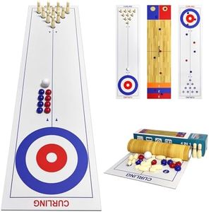 Naissgo 4-in-1 Tabletop Curling, Shuffleboard, Bowling & Cornhole Game - 47"(120x30cm) Family Game Set for All Ages - Easy Setup & Compact Design, Great for Home & Outdoor Fun
