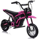 Kids Republic Kids Electric Dirt Bike - 24V 350W Motor, Max 23 km/h Speed, Hand Accelerator & Brake Lever, 12" Air Tires, MP3 & Suspension - Electric Motorcycle Ride-on Car (Pink)