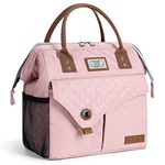 Lekesky Lunch Bags for Women Insulated boite a Lunch Femme Adult Lunch Box Cooler Bag with Wide Opening for Work, School, Picnic, Quilted Pink