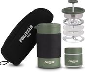 POLIVIAR Cafetiere 2 Cup- 12 oz Portable French Press with Mini Canister and Collection Bag- Double Wall Insulation & Dual Filter Screen- Food Grade Stainless Steel for Coffee (JX2022-PFG)