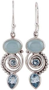 NOVICA Artisan Handmade Blue Topaz Chalcedony Earrings Dangle from India .925 Sterling Silver Birthstone 'Sentimental Journey'