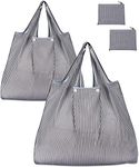 KINGMAS Reusable Grocery Bags, Eco-Friendly Folding Tote Shopping Bag fits in Pocket, Washable Waterproof Nylon Pouch Bags, Gray Stripe