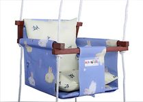 NEW COMERS® Cotton Swing for Kids, Jhula for Baby, Baby Swing Hanging Indoor Outdoor, Baby Garden Swing with Safety Belt & 2 Pillows (6 Months to 4 Years) (Up to 20 kg)-Purple-Yellow (TC 150/300) 904