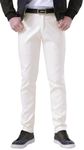 FEOYA Men's Slim Fit Leather Trousers Stretch Elastic Faux PU Pencil Pants Wet Look Straight Leg Trousers for Motocycle Biker Dance Bar Nightclub Stage Show Cosplay Mid Waist Summer Spring White 32