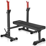 Bench Press, CANPA Olympic Weight Bench with Squat Rack Workout Bench Adjustable Barbell Rack Stand Strength Training Home Gym Multi-Function (Red)