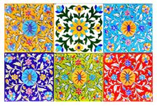 Shiv Kripa Blue Pottery Home Decorative Wall Mural Mosaic Tiles Ceramic Handmade Wall Attach Tiles 6" x 6" Inch 15 x 15 cm Set of 6 Tiles (Multi Color)