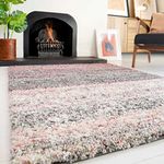 Plush Shaggy Rugs Pink Grey Soft Mottled Thick Pile Large Small Cream Lounge Living Room Bedroom Area Rug 121cm x 171cm