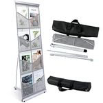 Outus Mesh Literature Brochure Holder with 8 Pocket Portable Magazine Display Roll Up Magazine Rack Lightweight Floor Standing Catalog Office Brochure Display Stand for Business Trade Shows