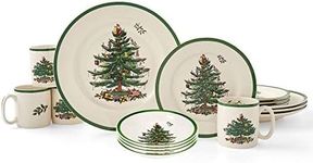 Spode Christmas Tree 16-Piece Dinnerware Set (Service for 4) - Festive Holiday Tableware Collection with Plates, Bowls, Mugs - Fine Earthenware Christmas Dinnerware - Microwave & Dishwasher Safe