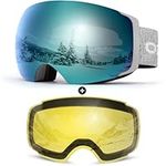 Odoland OTG Ski Goggles Set with Detachable Lens, Frameless Interchangeable Magnetic Lens for Skiing Skating Snowboard, Anti-Fog and UV400 Protection Snow Goggles for Men and Women