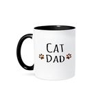 3dRose 3dRose Cat dad text in black with two paw prints - for male pet owners and kitty lovers - Two Tone Black Mug, 11oz (mug_153843_4), Black/White