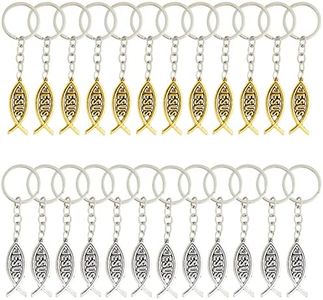 Juvale 24 Pack Metal Jesus Fish Keychains, Christian Religious Gifts for Women and Men, Bulk Key Rings for Easter Party, Family Reunion Favors (Silver and Gold-Colored)