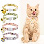 4 Pack Cat Collars, Breakaway Cat Collar with Safety Buckle and Collar Bell, Adjustable Fruit Print Collar with Pineapple, Cherry, Lemon, Avocado for Cute Pet Cats Kitten Puppy and Dog (Flower)