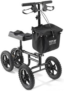 VEVOR Folding Knee Scooter, Carbon Steel Steerable Knee Walker with Height-Adjustable Handlebar & Knee Pad, 12" All-Terrain Wheel, Dual Brakes, Leg Recovery Scooter for Injured Ankle Foot Knee, 350LBS