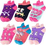 Kids Girls Unicorn Socks Ankle No Show Socks Cute Gifts Fashion Fun Novelty Cotton Socks Stocking Stuffers 6 Pairs(Purple Pink,5-8 Y)