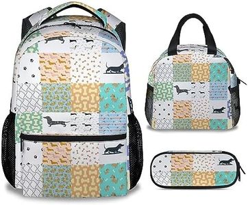 Dachshund Dog Backpack with Lunch Box and Pencil Case Set, 3 in 1 Matching Boys Girls Backpacks Combo, Cute Colorful Bookbag and Pencil Case Bundle