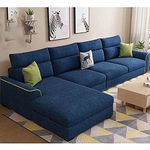 Braxton Syriana LHS 5 Seater L Shape Sofa Set for Living Room (Dark Blue Fabric)