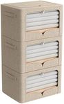 FHSQX 3 Pack Clothes Storage Bins Foldable Metal Frame Storage Box Extra Large Stackable Linen Fabric Organizer Set with Carrying Handles and Clear Window (Beige, 23.6x16.5x15.7inch(100L))