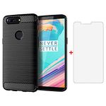 Phone Case for Oneplus 5T and Tempered Glass Screen Protector Cover Cases with Accessories Shockproof Silicone Rugged Full Body TPU Thin Slim Gel Cute Oneplus5T five T One plus5t Girls Girly Black