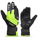 INBIKE Cycling Gloves Mountain Bike Gloves Thermal Gel Pad Gloves Windproof Reflective Full Finger Green Large