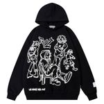 COOLMONAR Mens Cartoon Graphic Hoodies Streetwear Hooded Sweatshirt Pullover Hip Hop Fashion Y2K Hoodies Unisex, Gothic Jacket a, Medium